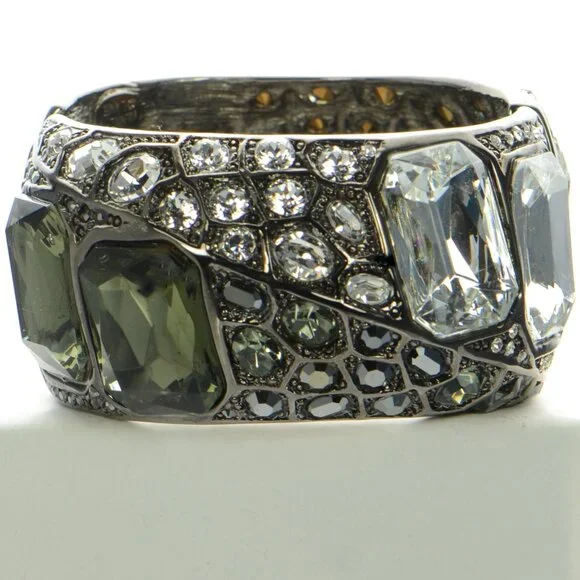 Kenneth Jay Lane KJL Gunmetal Twisted Crystal Cuff Bracelet - Picture 5 of 10